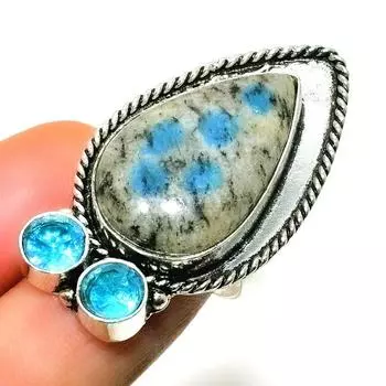 Ювелирное кольцо K2Blue с азуритом и синим топазом, посеребренное 925 пробы, размер 7