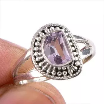 Ювелирное кольцо ручной работы из цельного серебра 925 пробы с натуральным розовым аметистом и драгоценным камнем S.5.5 F0U89