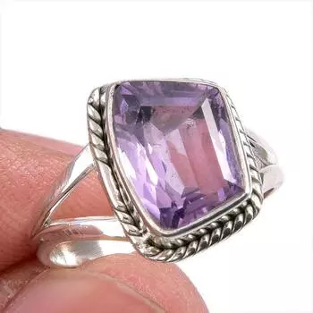 Ювелирное кольцо ручной работы из цельного серебра 925 пробы с натуральным розовым аметистом S.6 m6K20