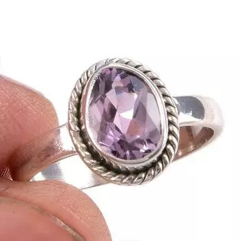 Ювелирное кольцо ручной работы из чистого серебра 925 пробы с натуральным розовым аметистом S.6.5 G3W45