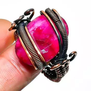 Ювелирное кольцо ручной работы из кашмирского красного рубина с медной проволокой, размер 9,5