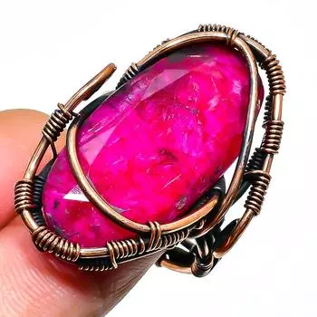 Ювелирное кольцо ручной работы из кашмирского красного рубина с медной проволокой, размер 9