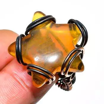 Ювелирное кольцо ручной работы из медной проволоки с цитрином, размер 7,5