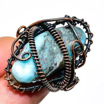 Ювелирное кольцо ручной работы из медной проволоки с драгоценным камнем Республика Ларимар, размер 7