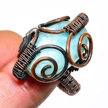 Ювелирное кольцо ручной работы из медной проволоки с драгоценным камнем Республика Ларимар, размер 9