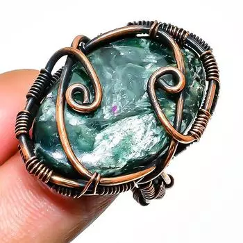 Ювелирное кольцо ручной работы из медной проволоки с серафинитом, размер 8,5