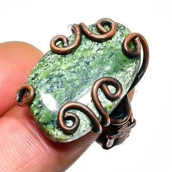 Ювелирное кольцо ручной работы из медной проволоки со швейцарским зеленым опалом, размер 6