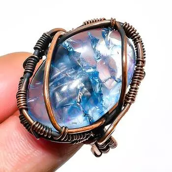 Ювелирное кольцо ручной работы из медной проволоки с трещинами и драгоценными камнями, размер 8,5