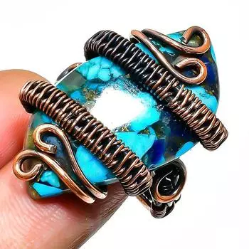 Ювелирное кольцо ручной работы из медной проволоки с драгоценным камнем колючая устрица, размер 10