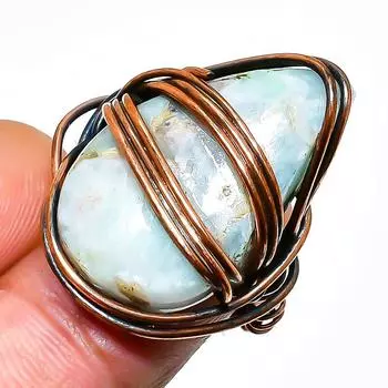 Ювелирное кольцо ручной работы из медной проволоки с драгоценным камнем Республика Ларимар, размер 7