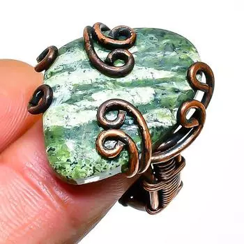 Ювелирное кольцо ручной работы из медной проволоки со швейцарским зеленым опалом, размер 7