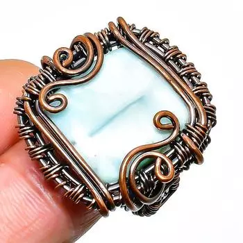 Ювелирное кольцо ручной работы из медной проволоки с драгоценным камнем Республика Ларимар, размер 7