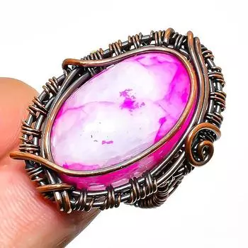 Ювелирное кольцо ручной работы из медной проволоки с розовым лунным камнем, размер 8,5