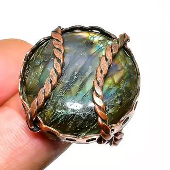 Ювелирное кольцо ручной работы из медной проволоки с лабрадоритом, размер 10