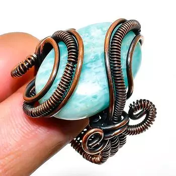 Ювелирное кольцо ручной работы из медной проволоки с амазонитом, размер 10