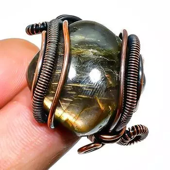 Ювелирное кольцо ручной работы из медной проволоки с лабрадоритом, размер 7,5