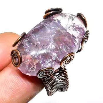 Ювелирное кольцо ручной работы из медной проволоки с трещинами и драгоценными камнями, размер 10