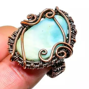 Ювелирное кольцо ручной работы из медной проволоки с драгоценным камнем Republic Ларимар, размер 6