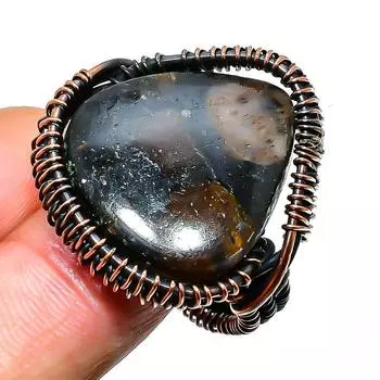 Ювелирное кольцо ручной работы из медной проволоки с крестиком и драгоценным камнем, размер 9