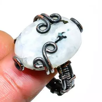 Ювелирное кольцо ручной работы из медной проволоки с радужным лунным камнем, размер 9