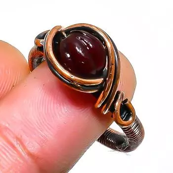 Ювелирное кольцо ручной работы из медной проволоки с сердоликом, размер 8