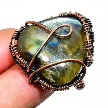 Ювелирное кольцо ручной работы из медной проволоки с лабрадоритом, размер 9