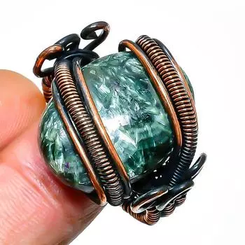 Ювелирное кольцо ручной работы из медной проволоки с серафинитом, размер 10