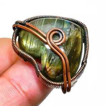 Ювелирное кольцо ручной работы из медной проволоки с лабрадоритом, размер 9