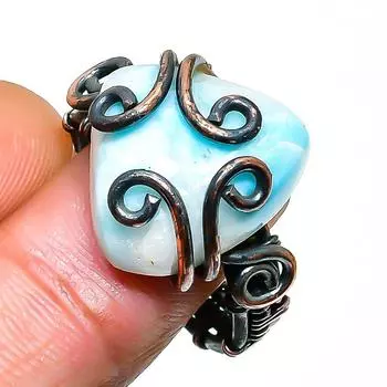 Ювелирное кольцо ручной работы из медной проволоки с драгоценным камнем Республика Ларимар, размер 9