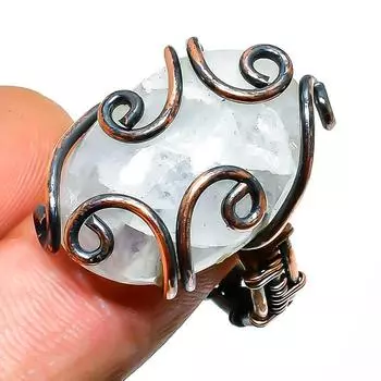 Ювелирное кольцо ручной работы из медной проволоки с радужным лунным камнем, размер 9