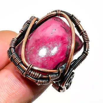 Ювелирное кольцо ручной работы из медной проволоки с розовым тулитом, размер 7,5