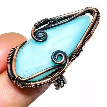 Ювелирное кольцо ручной работы из медной проволоки с драгоценным камнем Republic Ларимар, размер 6