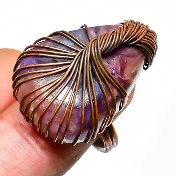 Ювелирное кольцо ручной работы из медной проволоки с русским чароитом, размер 8