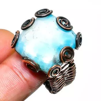 Ювелирное кольцо ручной работы из медной проволоки с драгоценным камнем Республика Ларимар, размер 9