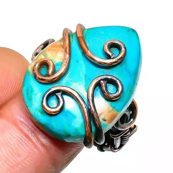 Ювелирное кольцо ручной работы из медной проволоки с драгоценным камнем колючая устрица, размер 7,5