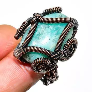 Ювелирное кольцо ручной работы из медной проволоки с амазонитом, размер 11