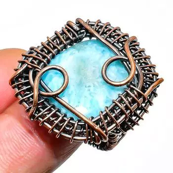 Ювелирное кольцо ручной работы из медной проволоки с драгоценным камнем Республика Ларимар, размер 7,5