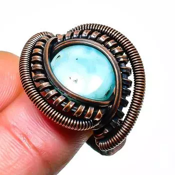 Ювелирное кольцо ручной работы из медной проволоки с драгоценным камнем Республика Ларимар, размер 8,5