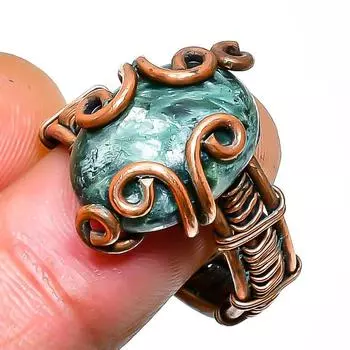 Ювелирное кольцо ручной работы из медной проволоки с серафинитом, размер 8