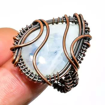 Ювелирное кольцо ручной работы из медной проволоки с радужным лунным камнем, размер 9