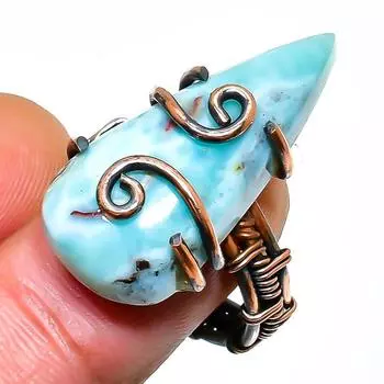 Ювелирное кольцо ручной работы из медной проволоки с драгоценным камнем Республика Ларимар, размер 7