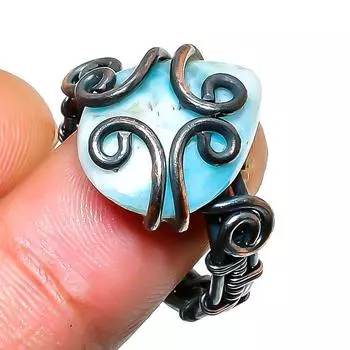 Ювелирное кольцо ручной работы из медной проволоки с драгоценным камнем Республика Ларимар, размер 8,5