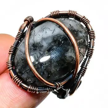 Ювелирное кольцо ручной работы из медной проволоки с черным рутилом, размер 8