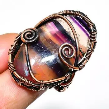 Ювелирное кольцо ручной работы из медной проволоки с флюоритом, размер 7,5