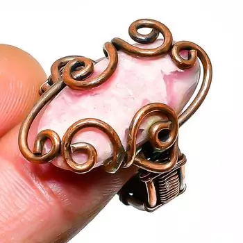 Ювелирное кольцо ручной работы из медной проволоки с родохрозитом, размер 7,5