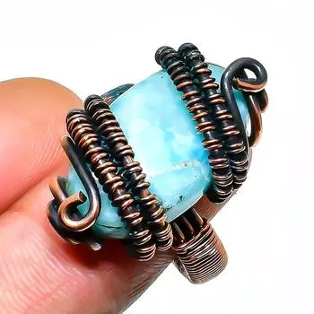 Ювелирное кольцо ручной работы из медной проволоки с драгоценным камнем Республика Ларимар, размер 7