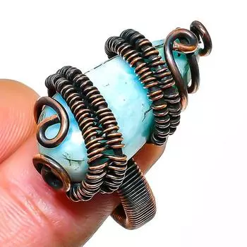 Ювелирное кольцо ручной работы из медной проволоки с драгоценным камнем Республика Ларимар, размер 7,5