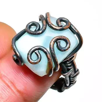 Ювелирное кольцо ручной работы из медной проволоки с драгоценным камнем Republic Ларимар, размер 6