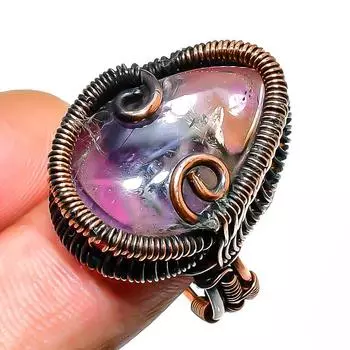 Ювелирное кольцо ручной работы из медной проволоки с драгоценным камнем Аметрин, размер 8