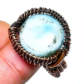 Ювелирное кольцо ручной работы из медной проволоки с драгоценным камнем Республика Ларимар, размер 9